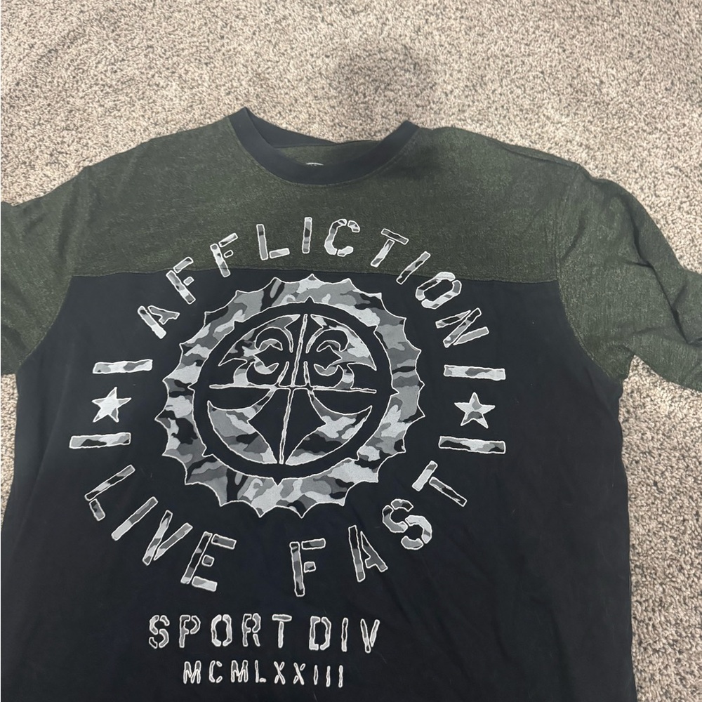 Affliction Men's Olive and Black Live Fast Tee